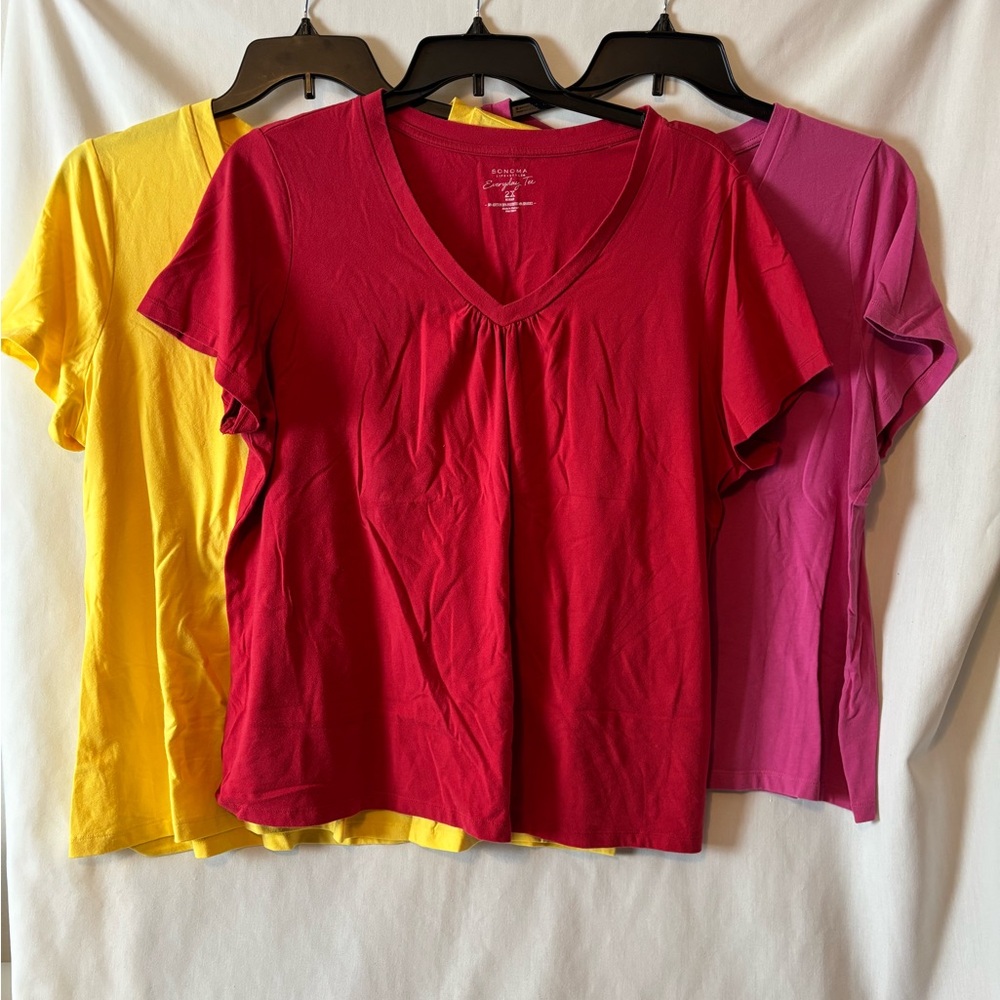 Sonoma 2X Women's Short Sleeve Tee Trio - Red, Yellow, Pink - Picture 4 of 5